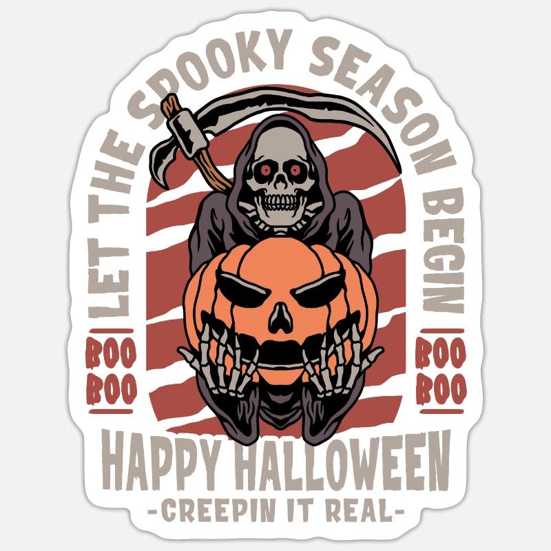 Faucheuse d’Halloween avec citrouille - Sticker taille S (10 x 10 cm) - blanc mat