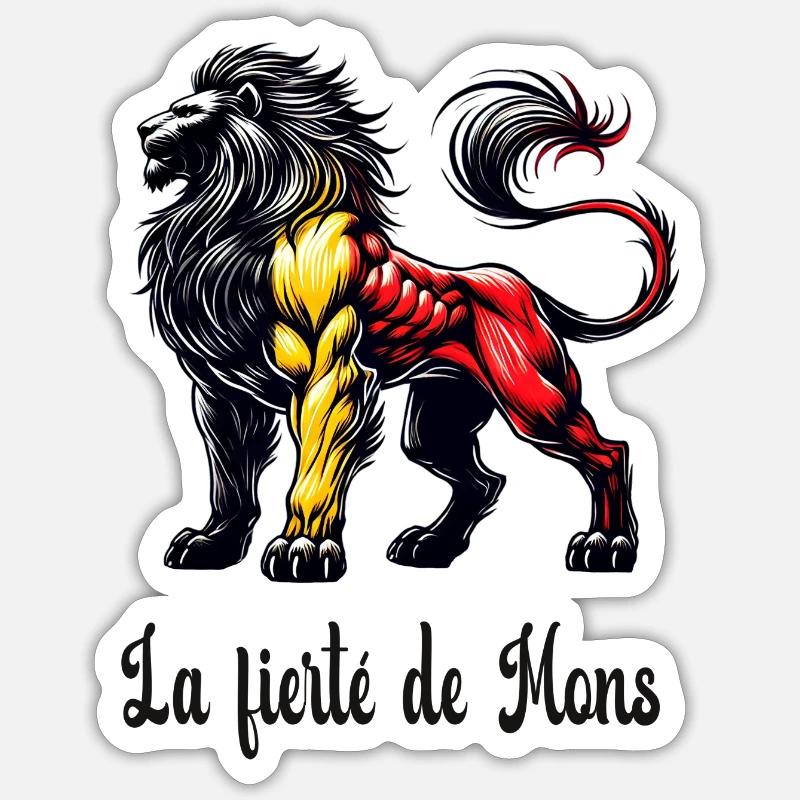 Motif du drapeau lion de Mons - Sticker taille S (10 x 10 cm) - blanc mat