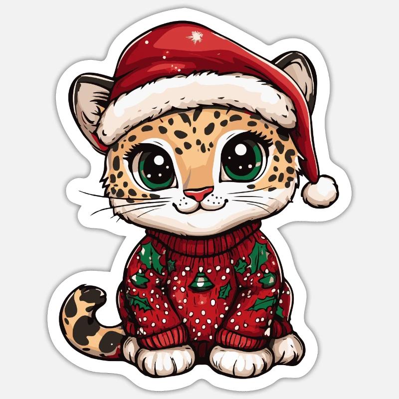 Leopard Christmas Comic - Sticker size S (10 x 10 cm) - white matte