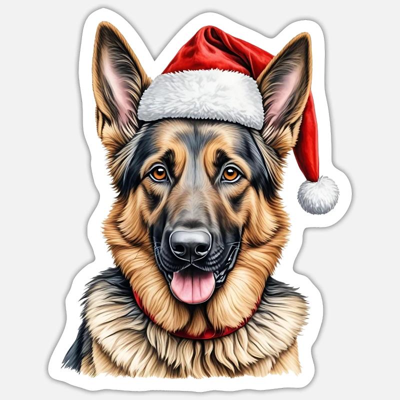 Weihnachten Deutscher Schäferhund - Sticker Größe S (10 x 10 cm) - Mattweiß
