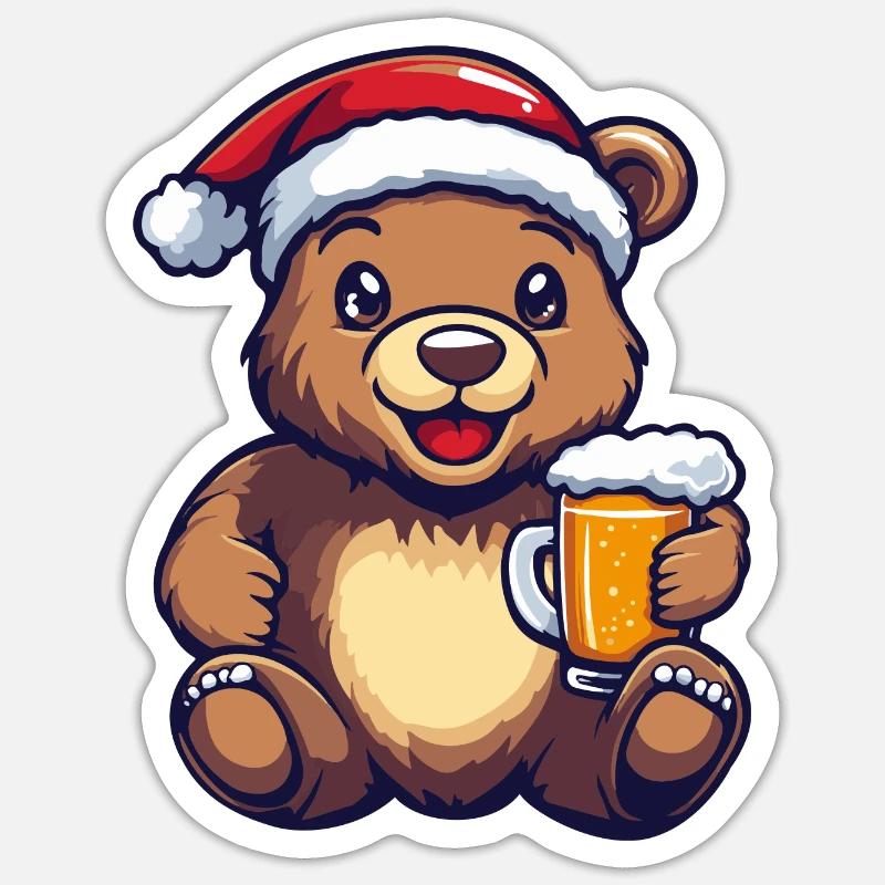 Bear Beer Noël - Sticker taille S (10 x 10 cm) - blanc mat
