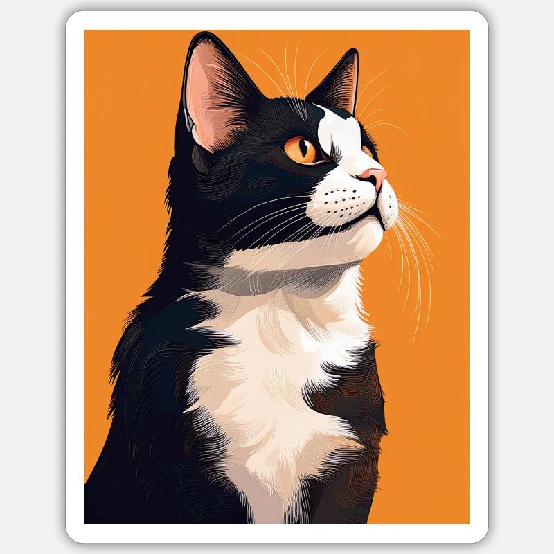 Chat noir et blanc devant l’orange Sticker taille S (10 x 10 cm)