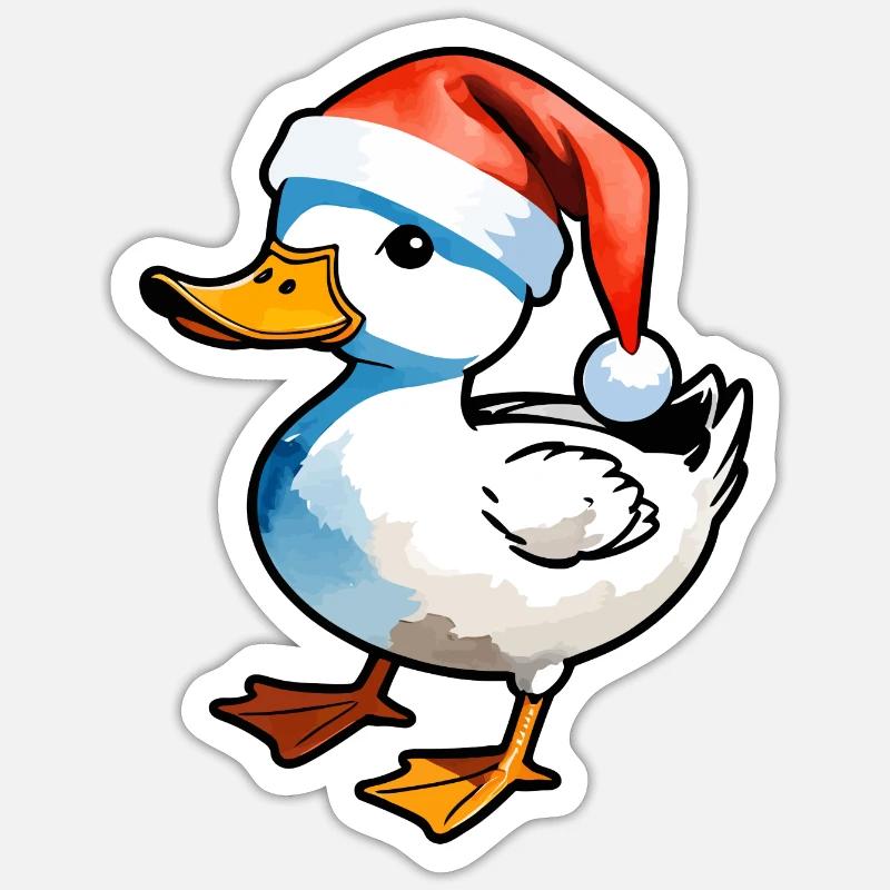 Dessin de Noël de canard - Sticker taille S (10 x 10 cm) - blanc mat