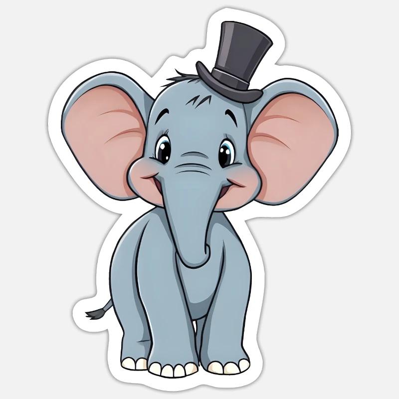 Adorable blue comic elephant With hat Sticker size S (10 x 10 cm)
