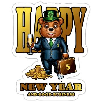 Neujahr Glücks Bär - Sticker Größe S (10 x 10 cm) - Mattweiß - Vorne