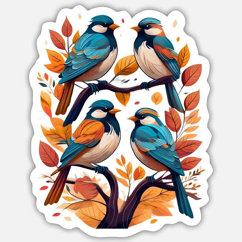 Oiseaux sur une branche - Sticker taille S (10 x 10 cm) - blanc mat
