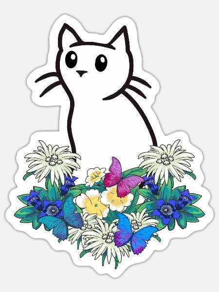 Katze Katzen Blumen Gebirge - Sticker Größe S (10 x 10 cm) - Mattweiß
