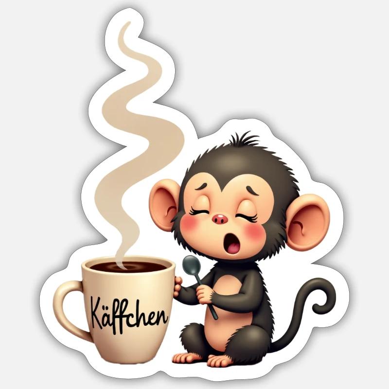 Kaffee - Käffchen - Montag morgen müde - Sticker Größe S (10 x 10 cm) - Mattweiß