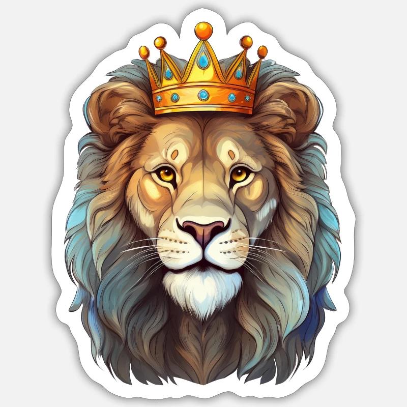 Löwe mit Krone - Sticker Größe S (10 x 10 cm) - Mattweiß