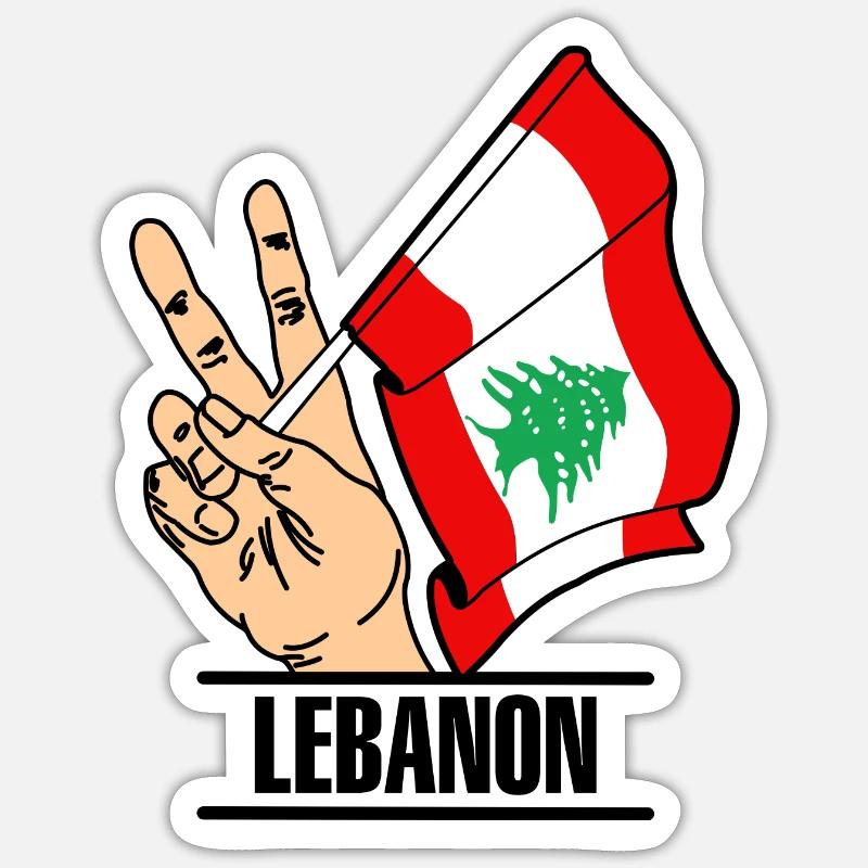 Flagge Libanon Friedenszeichen Text LIBANON - Sticker Größe S (10 x 10 cm) - Mattweiß