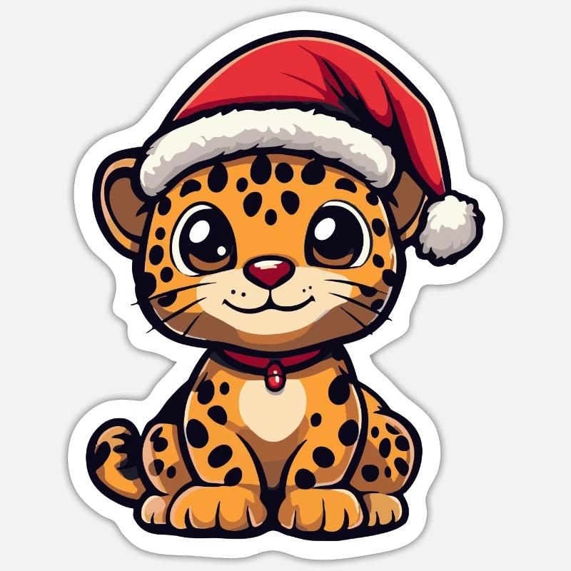 Léopard Weihnachten Noël - Sticker taille S (10 x 10 cm) - blanc mat