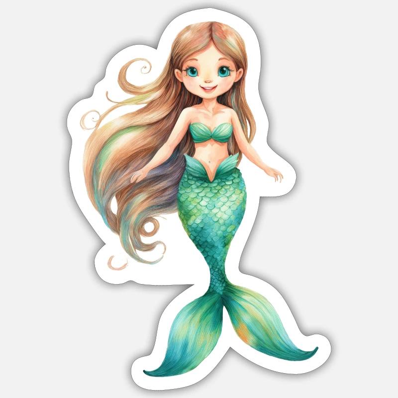 Meerjungfrau oder Nixe mit langen Haaren Sticker Größe S (10 x 10 cm)