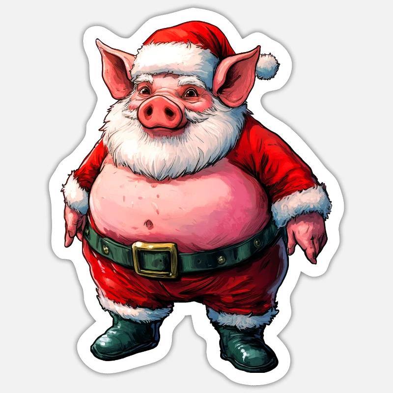 Cochon de Noël - Sticker taille S (10 x 10 cm) - blanc mat