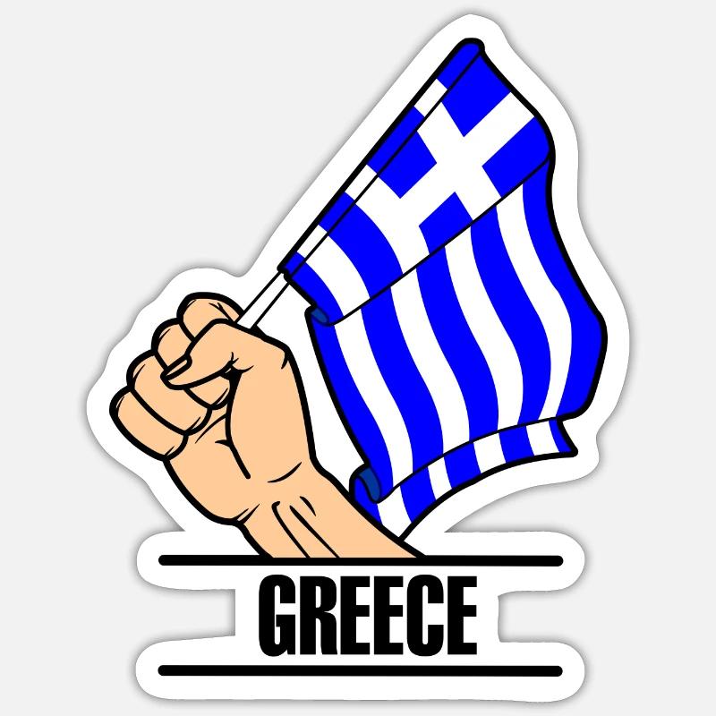Drapeau Grèce poing texte GRÈCE Sticker taille S (10 x 10 cm)