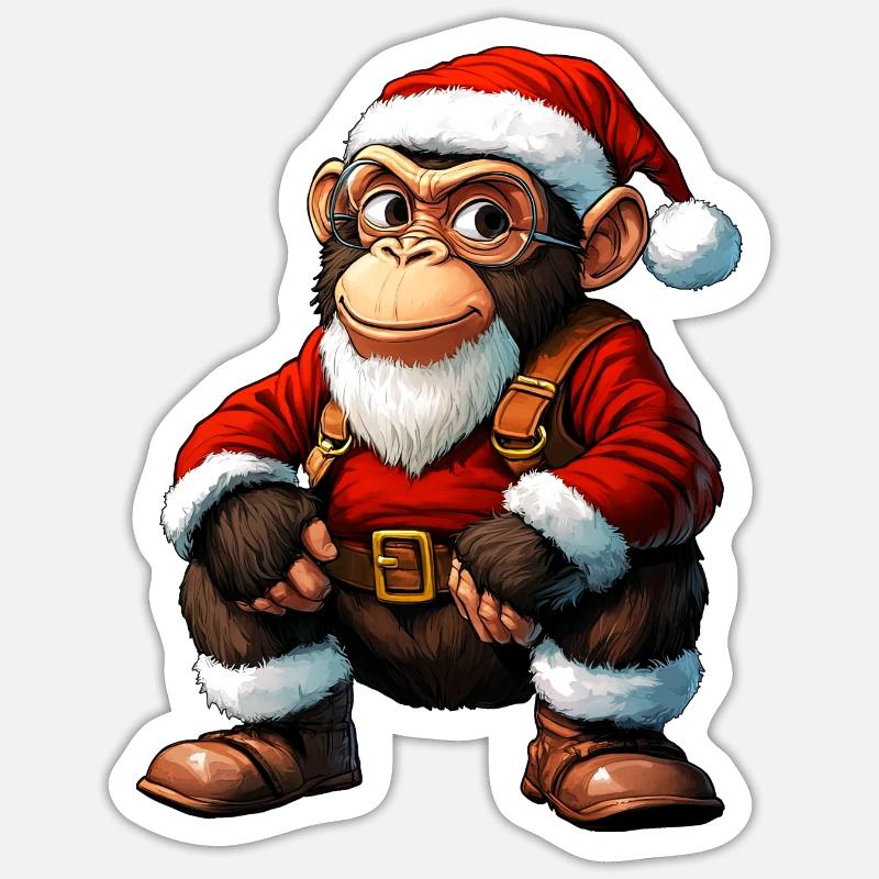 Äffchen Weihnachten / Weihnachtsmann Äffchen - Sticker Größe S (10 x 10 cm) - Mattweiß