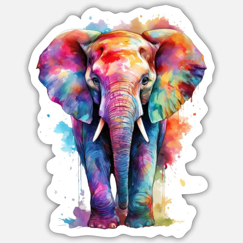 Ein bunter Elefant - Sticker Größe S (10 x 10 cm) - Mattweiß