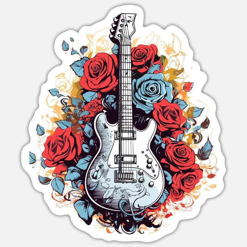 Guitare & Fleurs #4 - Sticker taille S (10 x 10 cm) - blanc mat