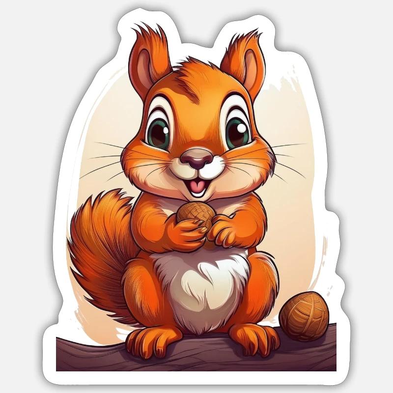 Glückliches Eichhörnchen mit einer Nuss - Sticker Größe S (10 x 10 cm) - Mattweiß
