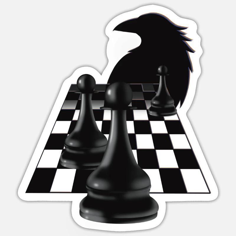 Surreale Schachkrähe - Sticker Größe S (10 x 10 cm) - Mattweiß