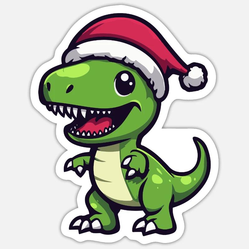 Dinosaure T-Rex Noël - Sticker taille S (10 x 10 cm) - blanc mat