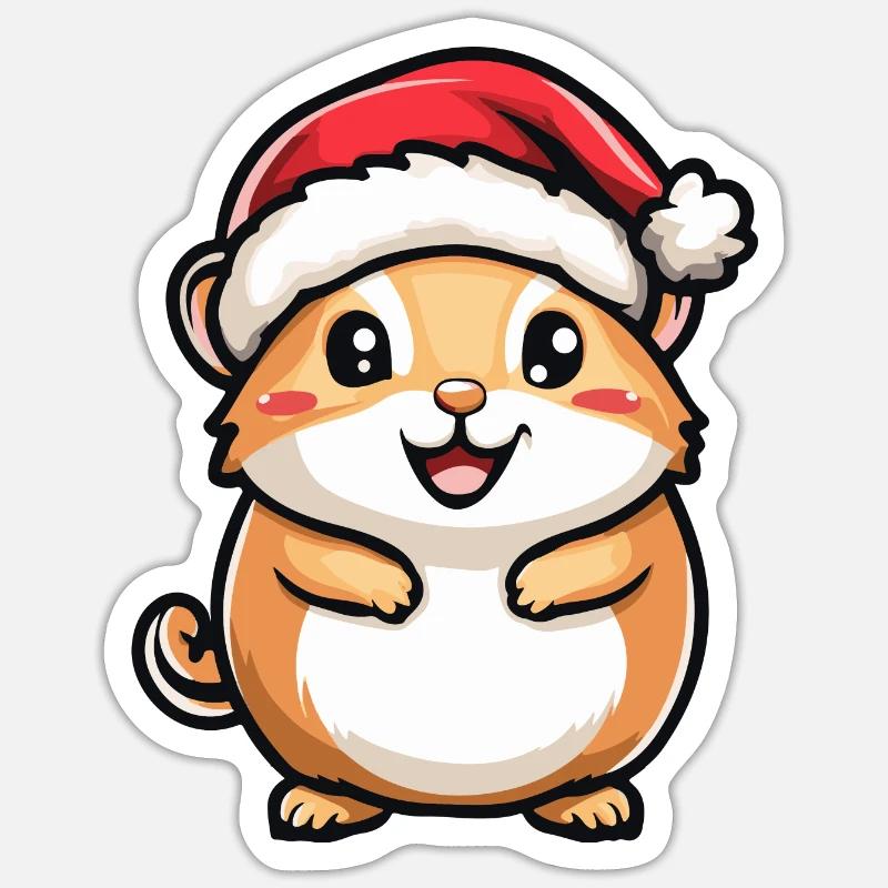 Hamster Noël Mignon - Sticker taille S (10 x 10 cm) - blanc mat