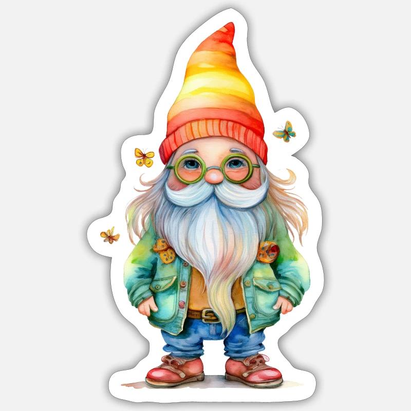 Hippie Gnom oder Zwerg - Sticker Größe S (10 x 10 cm) - Mattweiß