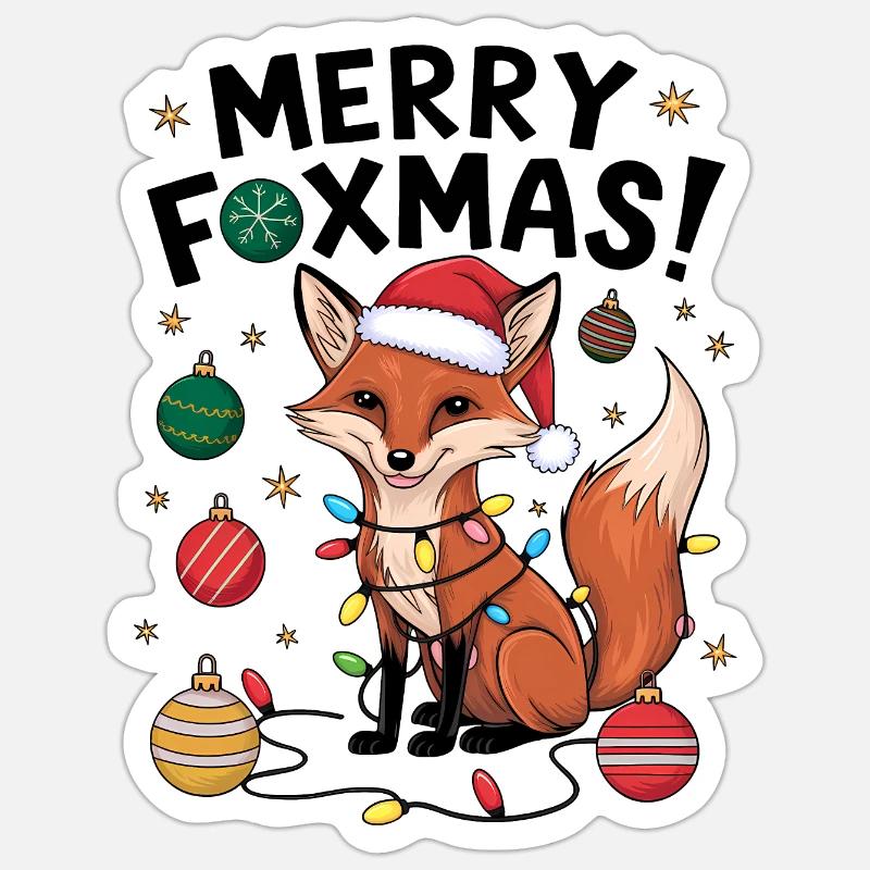 Fuchs Weihnachten Weihnachtspullover Merry Foxmas - Sticker Größe S (10 x 10 cm) - Mattweiß
