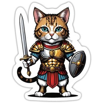 Cat Römischer Krieger Katze Geschenk - Sticker Größe S (10 x 10 cm) - Mattweiß - Vorne