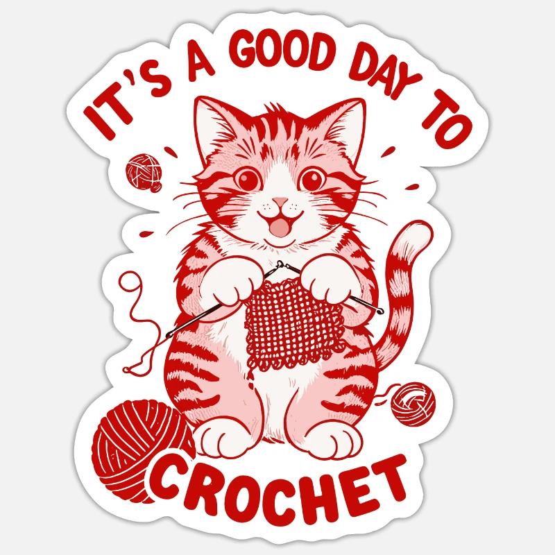 Crochet Chat - Sticker taille S (10 x 10 cm) - blanc mat