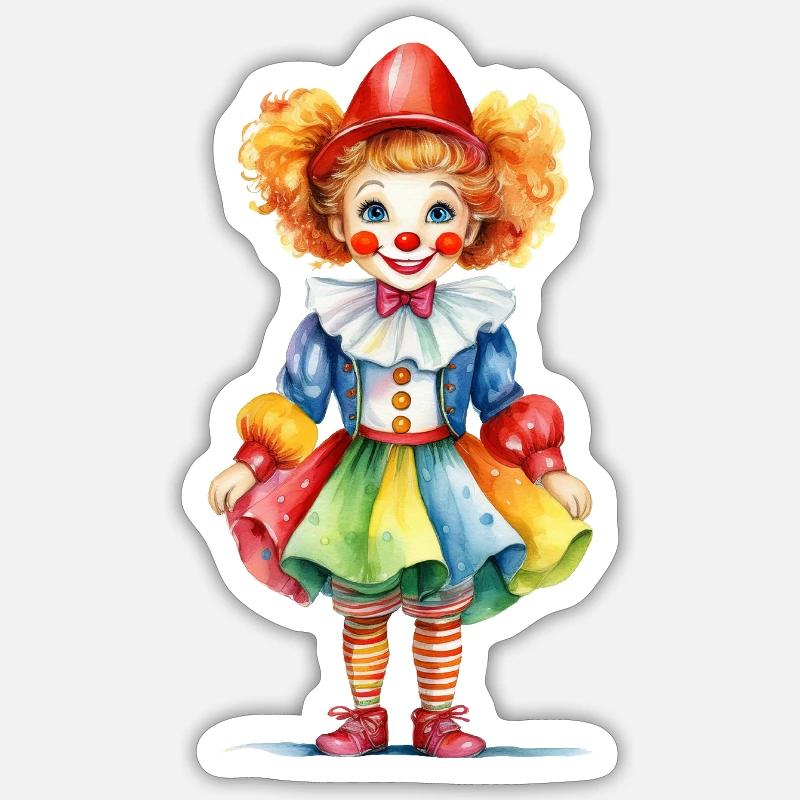 Karneval oder Fasching – Clown Kostüm - Sticker Größe S (10 x 10 cm) - Mattweiß