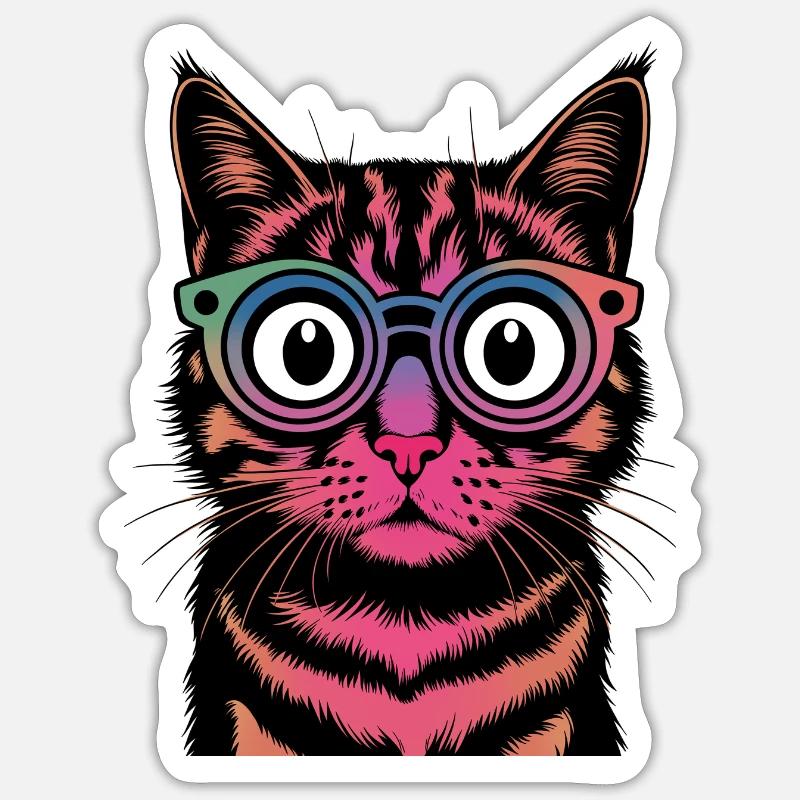 Rainbow Cat with Glasses - Sticker size S (10 x 10 cm) - white matte
