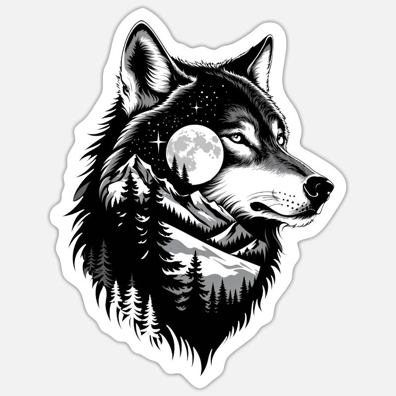 Black Wolf Wolf Portrait. Wolf design - Sticker size S (10 x 10 cm) - white matte