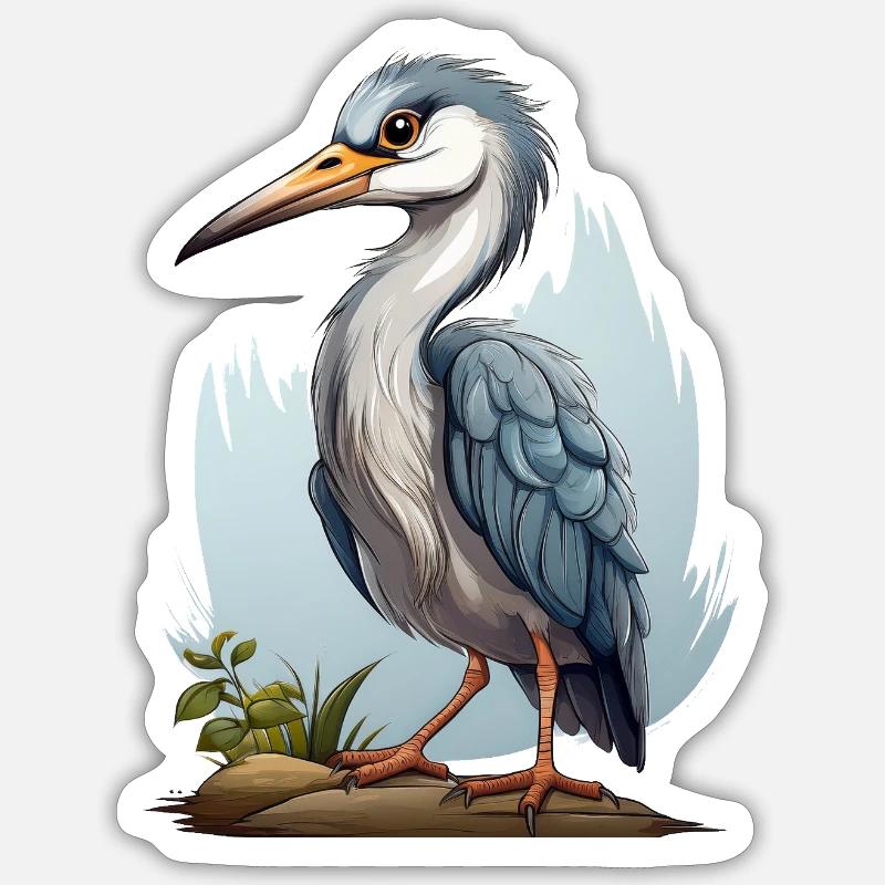 Illustration de héron cendré - Sticker taille S (10 x 10 cm) - blanc mat