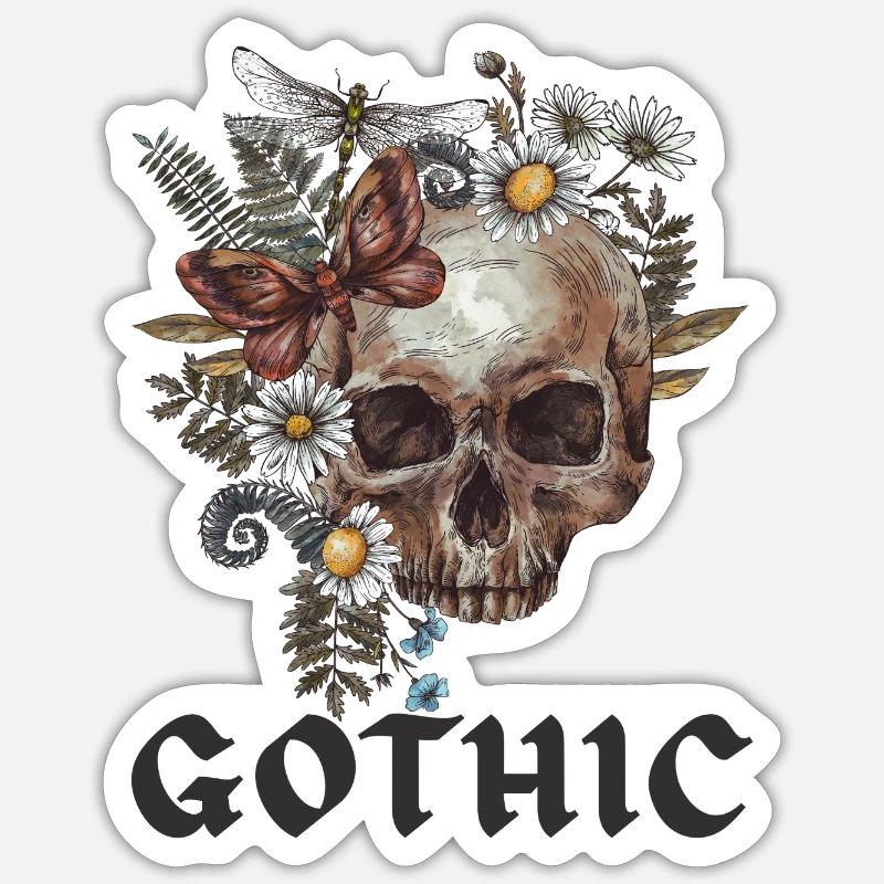 Crâne Gothic Black Edition - Sticker taille S (10 x 10 cm) - blanc mat