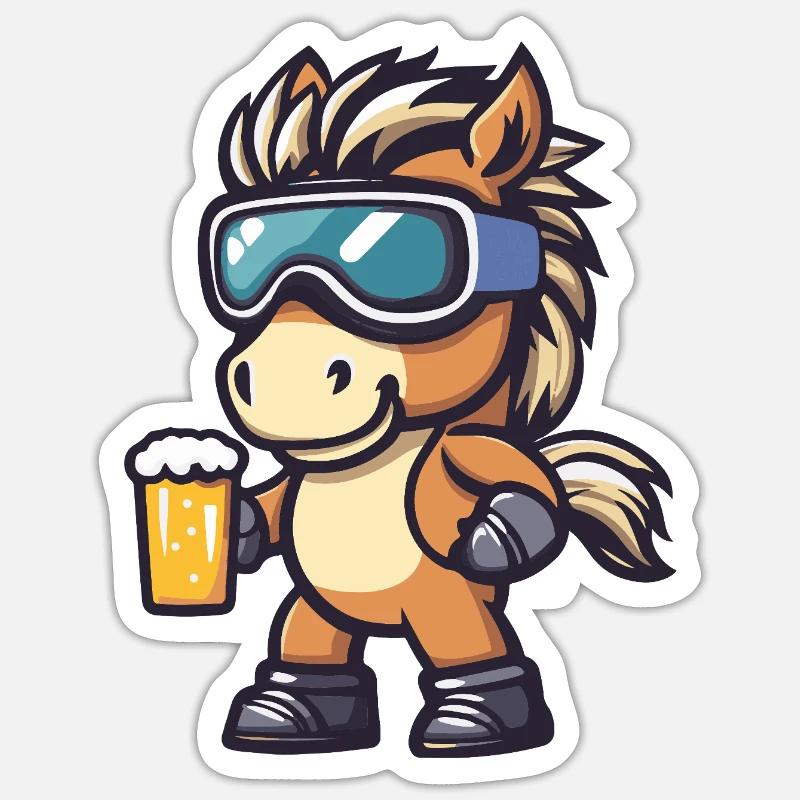 Pferd Apres Ski Bier Comic - Sticker Größe S (10 x 10 cm) - Mattweiß