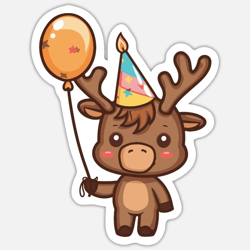 Elch Geburtstag Comic Süß Sticker Größe S (10 x 10 cm)