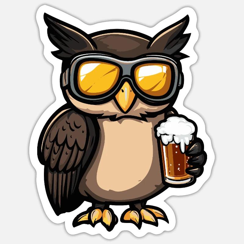 Eule Apres Ski Bier Comic - Sticker Größe S (10 x 10 cm) - Mattweiß