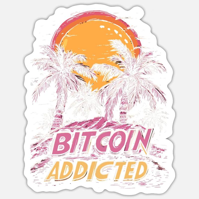 Bitcoin Addicted Insel Palmen Crypto - Sticker Größe S (10 x 10 cm) - Mattweiß