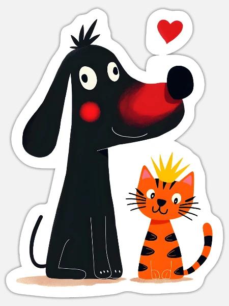 Dog in love with cat - Sticker Größe S (10 x 10 cm) - Mattweiß