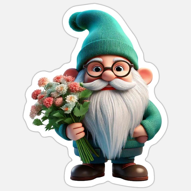 Nain de jardin Saint-Valentin - Sticker taille S (10 x 10 cm) - blanc mat