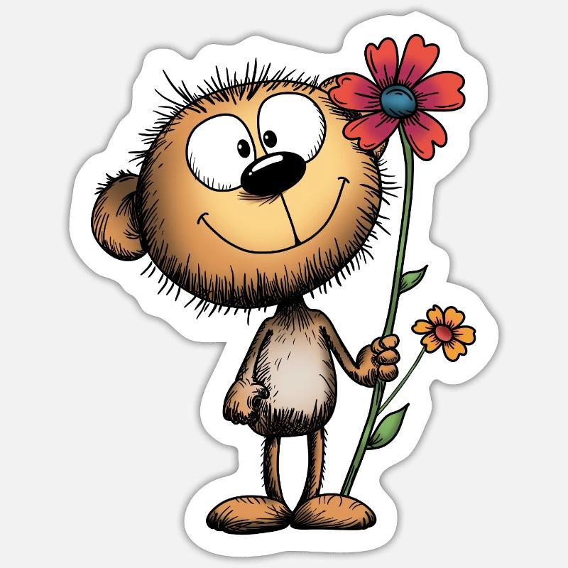 Ours joyeux avec fleur Sticker taille S (10 x 10 cm)