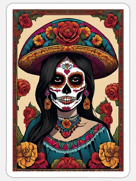 Santa Muerte Tee - Sticker Größe S (10 x 10 cm) - Mattweiß