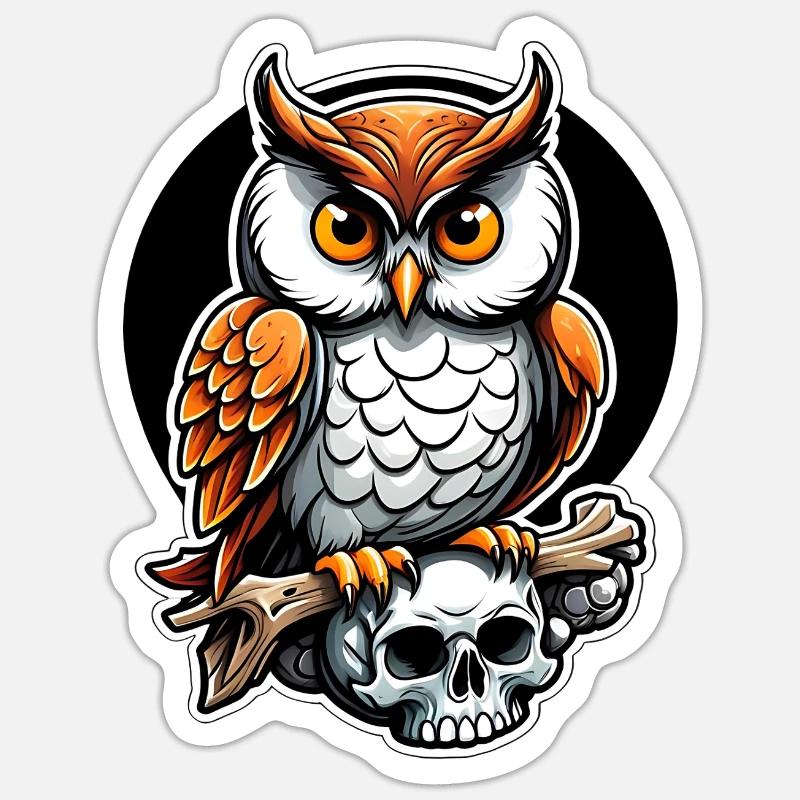 Eule sitzt auf Skull Sticker Größe S (10 x 10 cm)