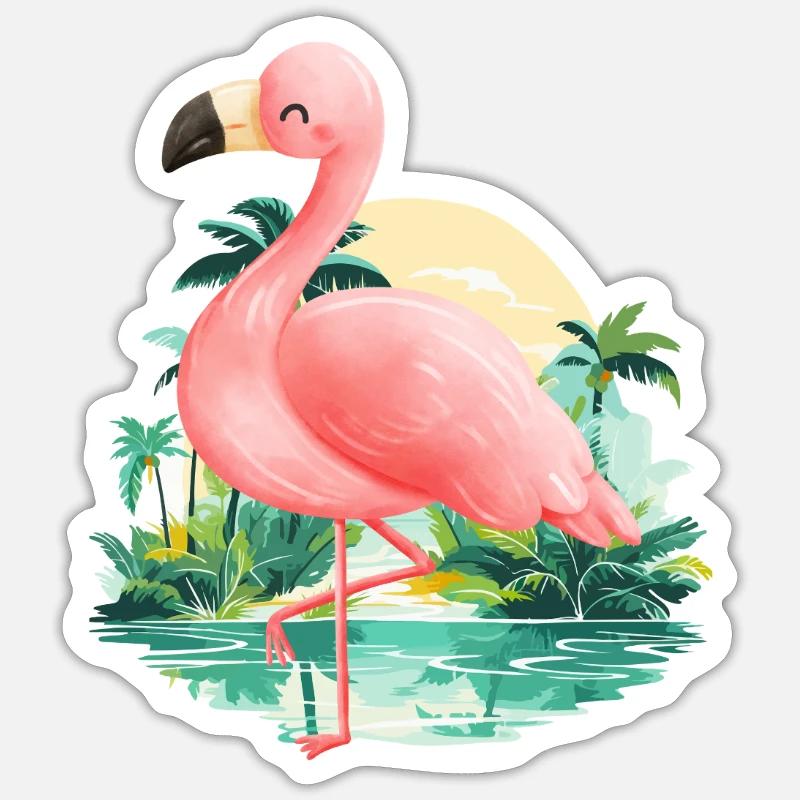 Flamant - Sticker taille S (10 x 10 cm) - blanc mat