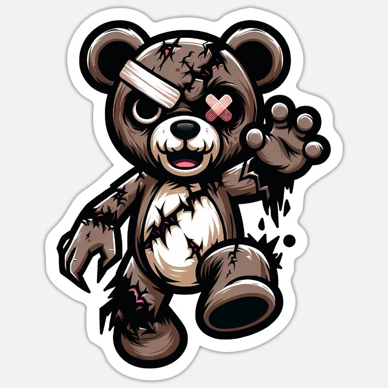Zerzauster Teddybär mit Narbe Sticker Größe S (10 x 10 cm)