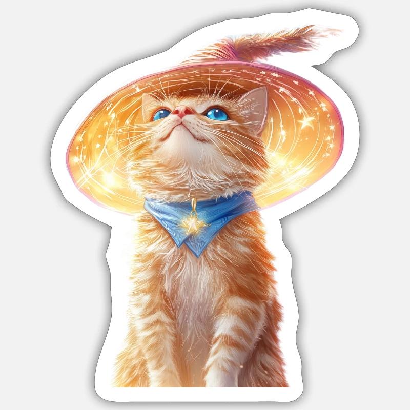 Chat magique - Sticker taille S (10 x 10 cm) - blanc mat