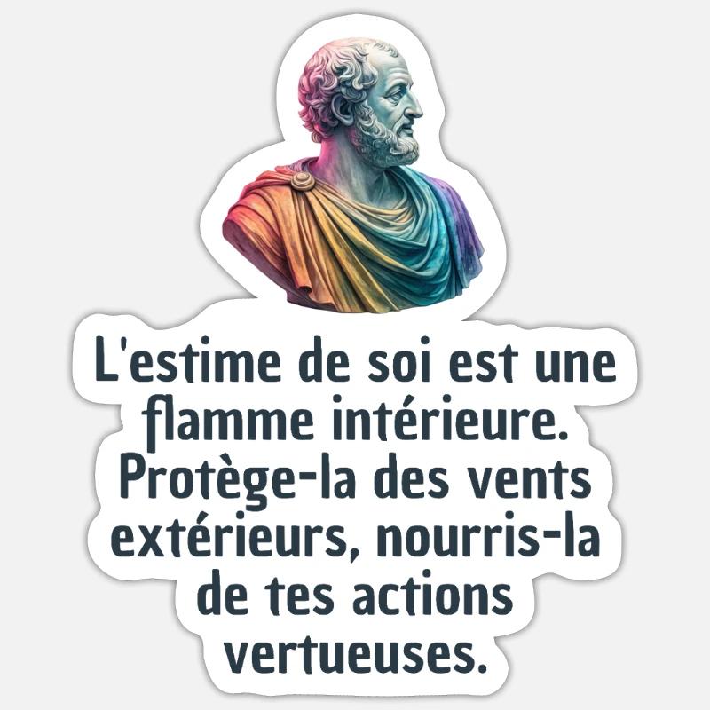 T-shirts Stoïcisme : L'inspiration à portée de soi - Sticker taille S (10 x 10 cm) - blanc mat