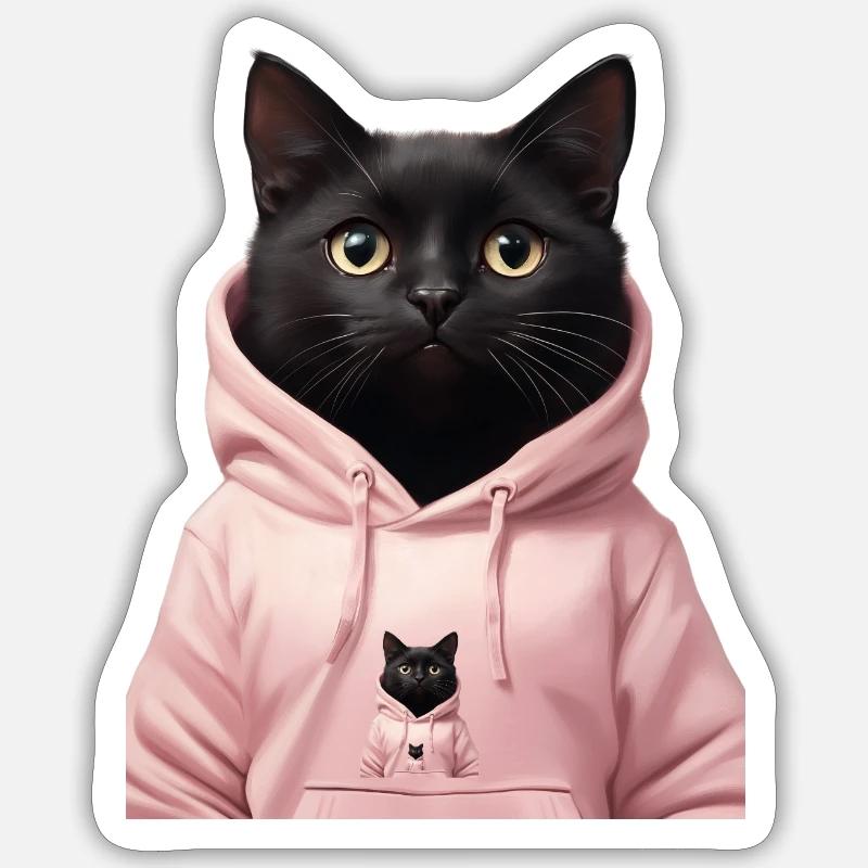Sweat à capuche noir chat Sticker taille S (10 x 10 cm)