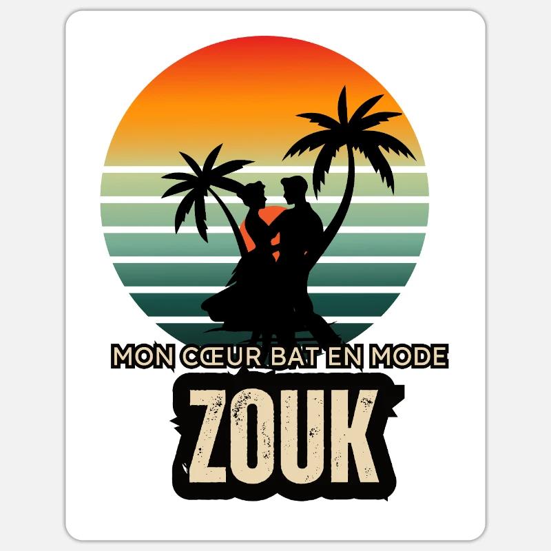 Mon Cœur Bat en Mode Zouk - Sticker taille S (10 x 10 cm) - blanc mat