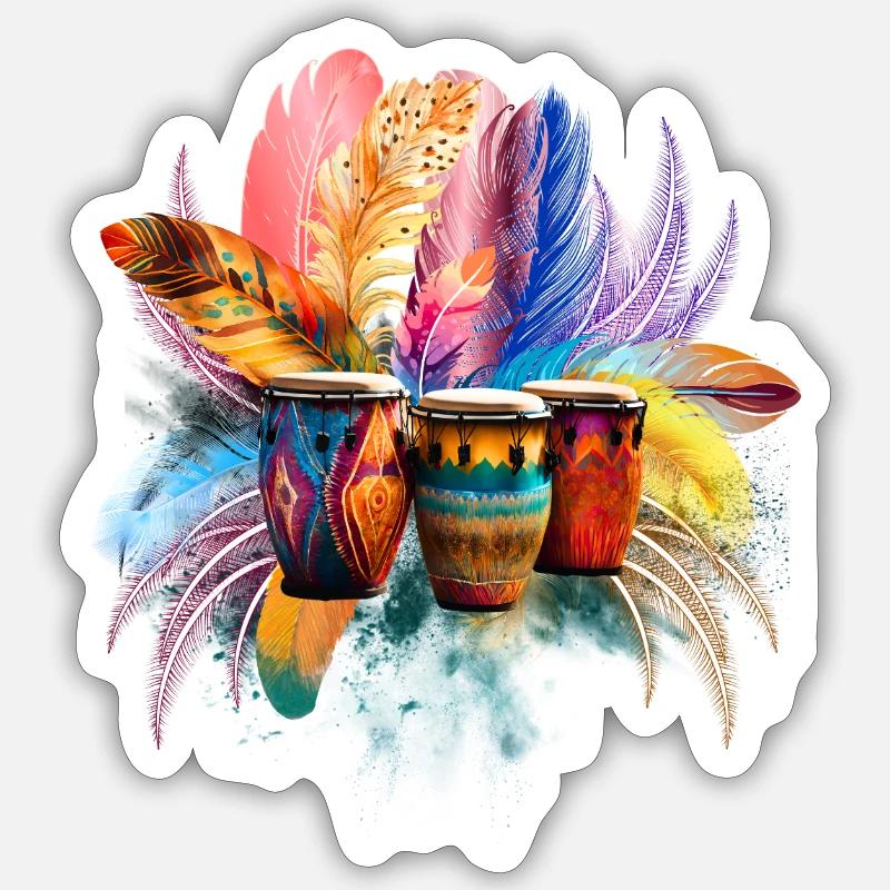 Plumes, Paillettes & Percussions - Sticker taille S (10 x 10 cm) - blanc mat